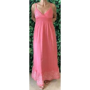 🌺 GAP Pink Embroidered Cotton Maxi Dress – Adjustable Straps, Size XS